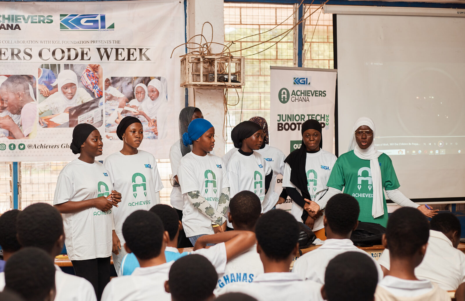 Achievers Ghana students focused on a STEM project in a classroom