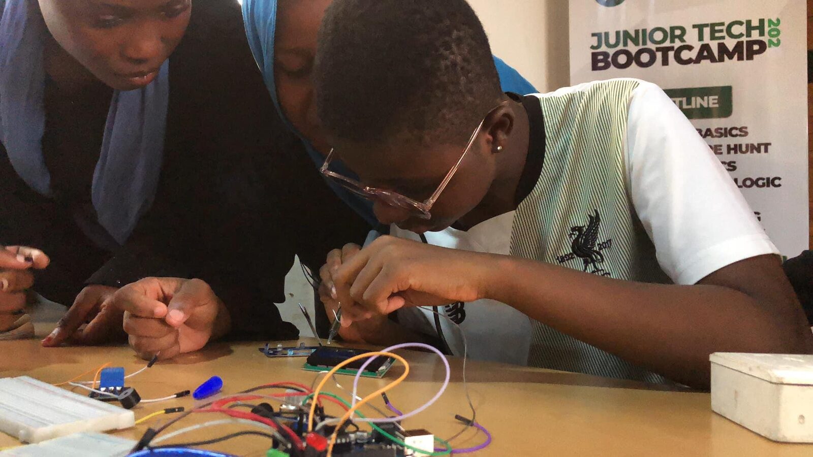 Students in a RoboGirls coding and robotics session