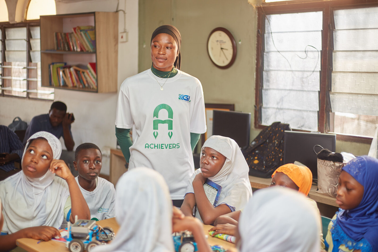 Girls practising public speaking and leadership